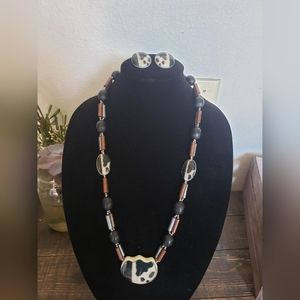 VINTAGE Fashion Jewelry Cow Print Necklace Earrings Set